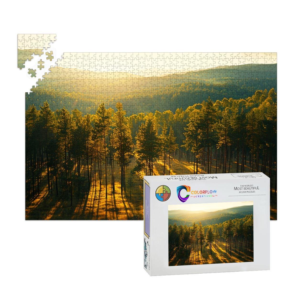 ColorFlow | Golden Forest Light Wooden Jigsaw Puzzle Peaceful Woodland Art Inspired Puzzle