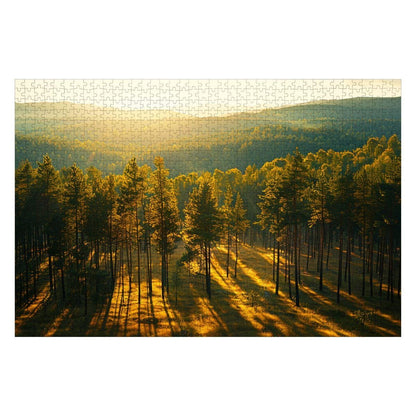 ColorFlow | Golden Forest Light Wooden Jigsaw Puzzle Peaceful Woodland Art Inspired Puzzle