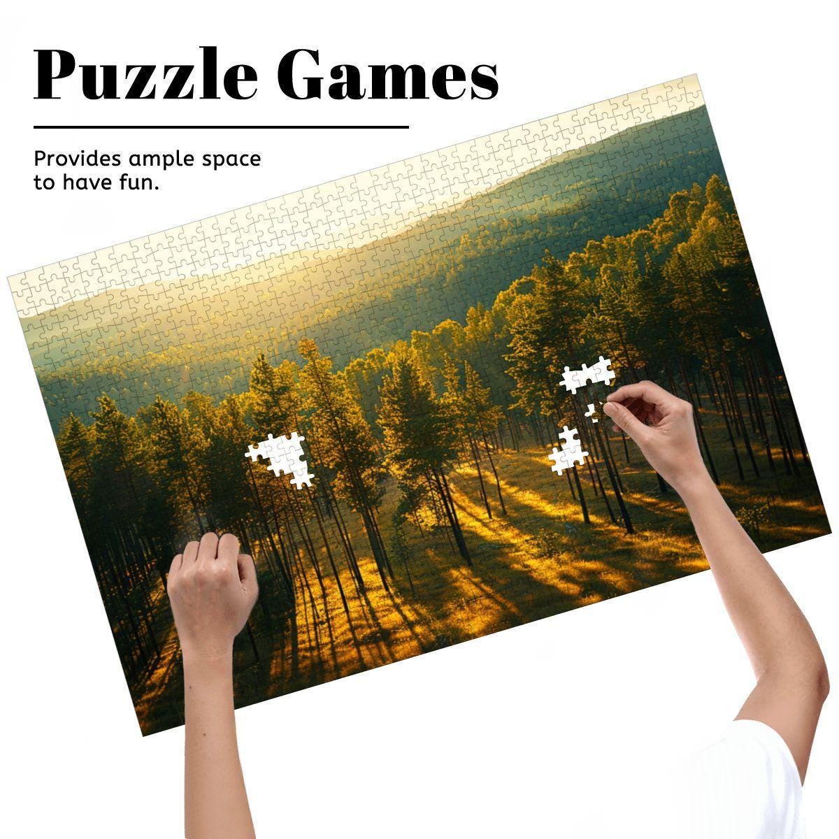 ColorFlow | Golden Forest Light Wooden Jigsaw Puzzle Peaceful Woodland Art Inspired Puzzle