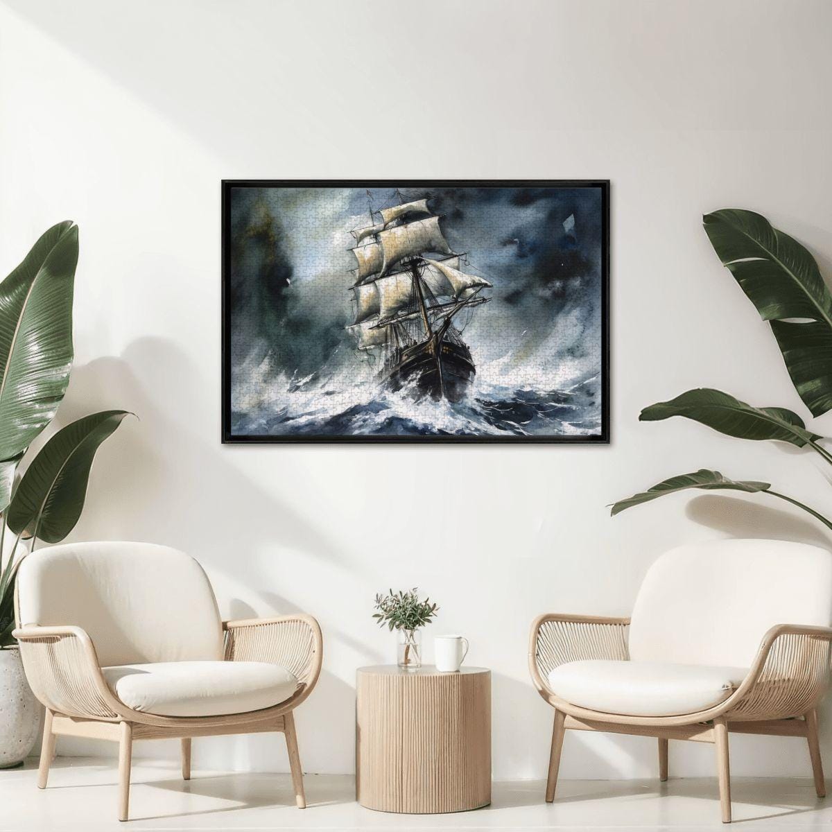 ColorFlow | Tempest Horizon Tall Ship Wooden Jigsaw Puzzle Stormy Sea Art Inspired Puzzle