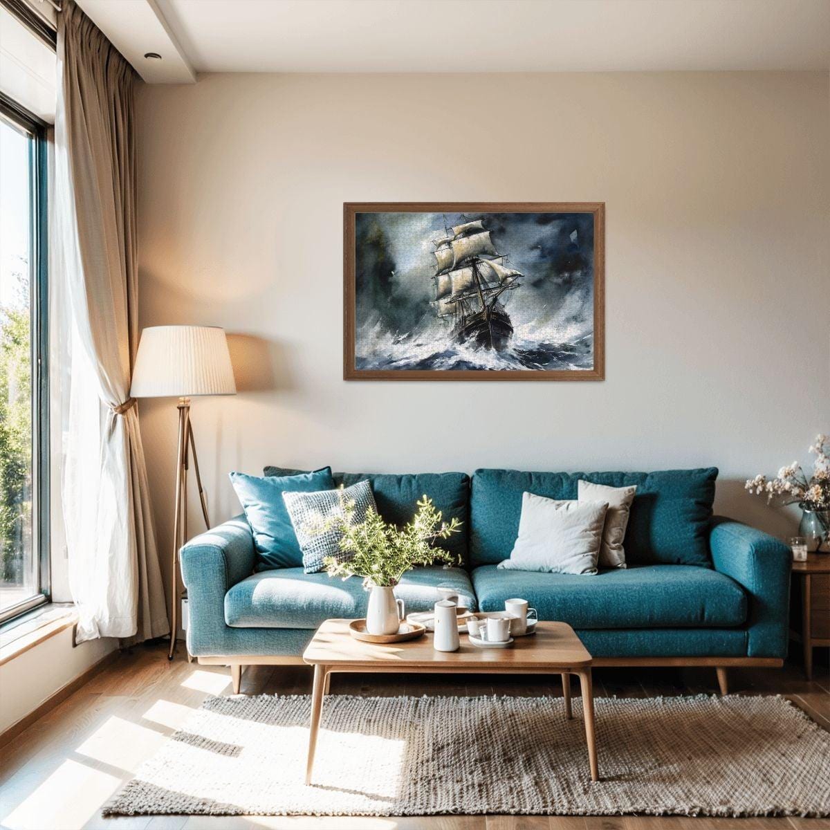 ColorFlow | Tempest Horizon Tall Ship Wooden Jigsaw Puzzle Stormy Sea Art Inspired Puzzle