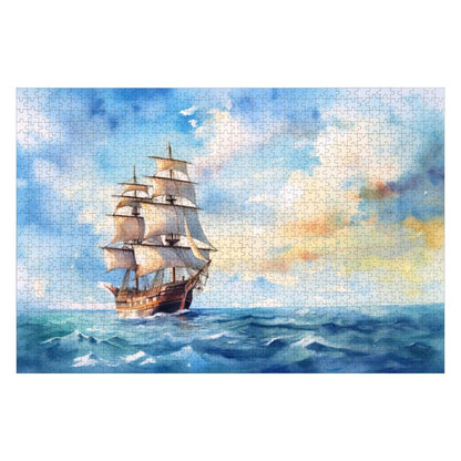 ColorFlow | Open Sky Voyager Wooden Jigsaw Puzzle Serene Sailing Watercolor Art Puzzle