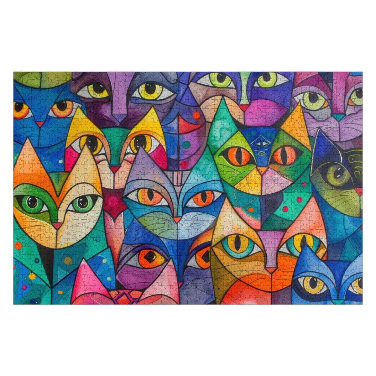 ColorFlow | Kaleidoscope Cat Collective Wooden Jigsaw Puzzle Colorful Modern Art Puzzle