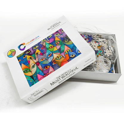 ColorFlow | Kaleidoscope Cat Collective Wooden Jigsaw Puzzle Colorful Modern Art Puzzle