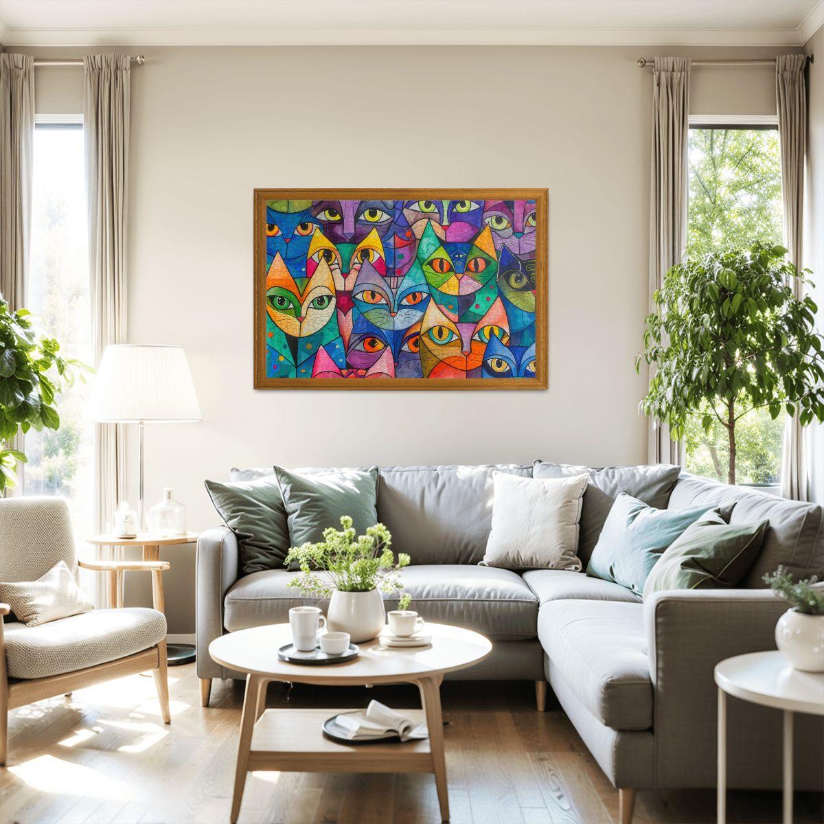 ColorFlow | Kaleidoscope Cat Collective Wooden Jigsaw Puzzle Colorful Modern Art Puzzle