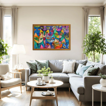 ColorFlow | Kaleidoscope Cat Collective Wooden Jigsaw Puzzle Colorful Modern Art Puzzle
