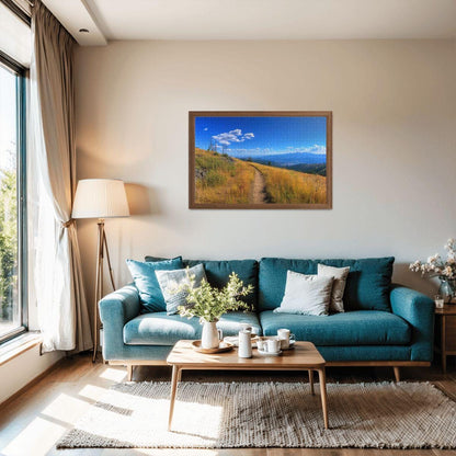 ColorFlow | Sunlit Mountain Trail Wooden Jigsaw Puzzle Peaceful Landscape Art Inspired Puzzle
