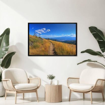 ColorFlow | Sunlit Mountain Trail Wooden Jigsaw Puzzle Peaceful Landscape Art Inspired Puzzle