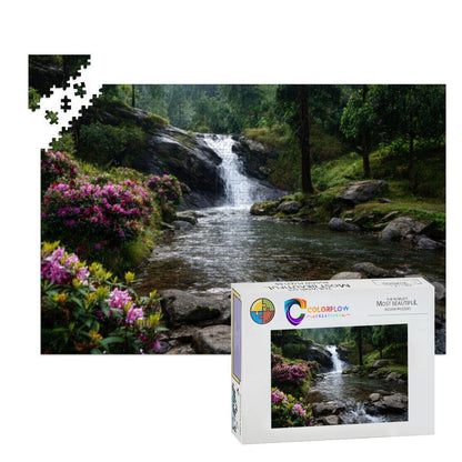 ColorFlow | Whispering Falls Garden Wooden Jigsaw Puzzle Serene Nature Escape Art Puzzle