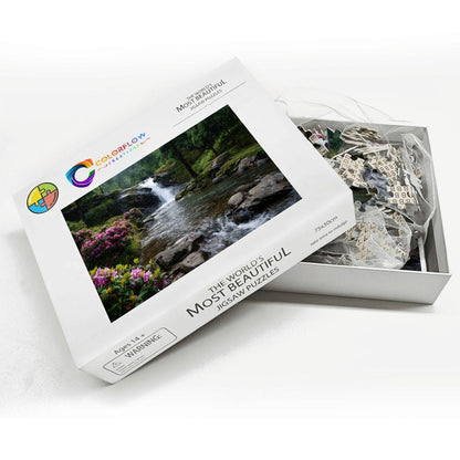 ColorFlow | Whispering Falls Garden Wooden Jigsaw Puzzle Serene Nature Escape Art Puzzle