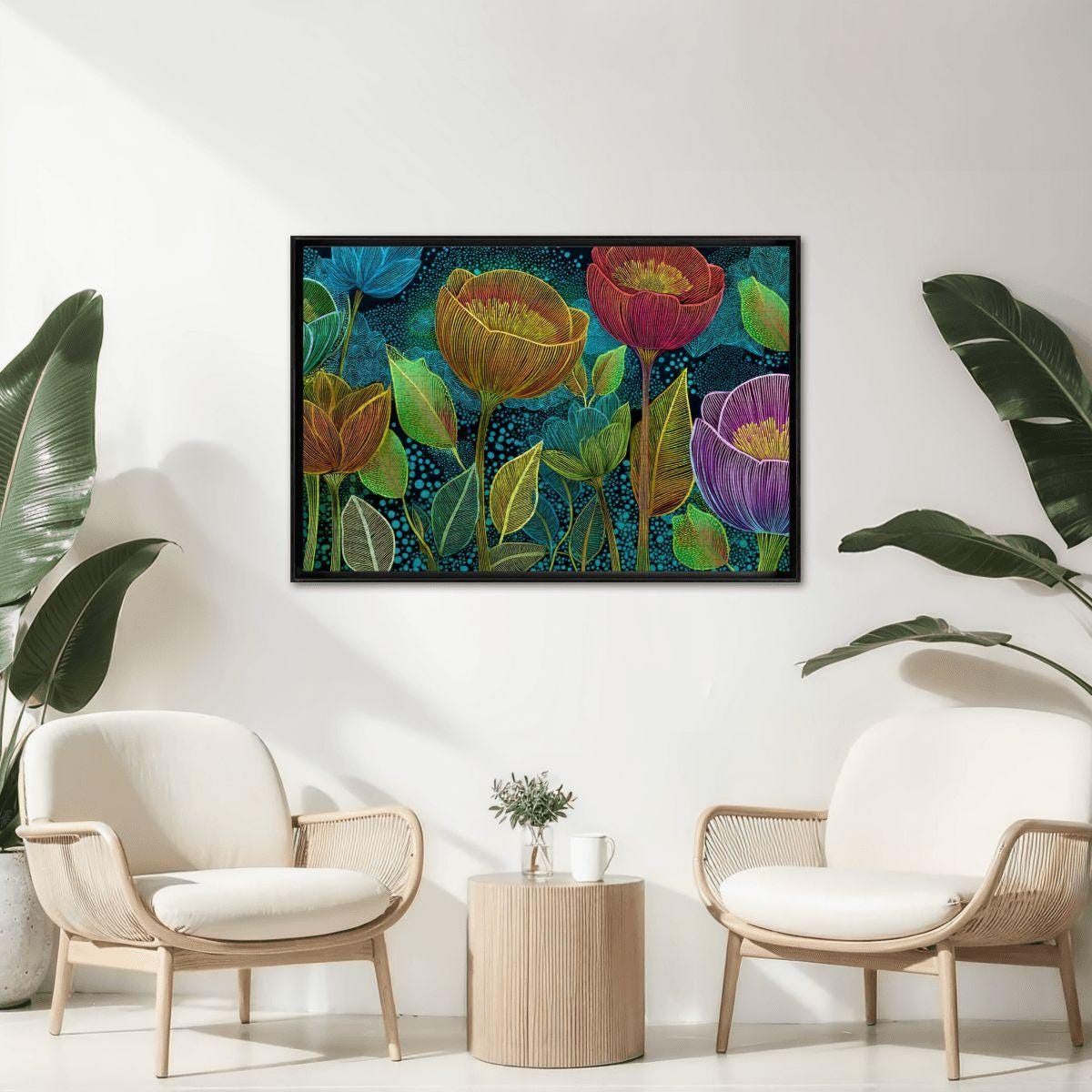 ColorFlow | Midnight Floral Radiance Wooden Jigsaw Puzzle Modern Botanical Art Puzzle
