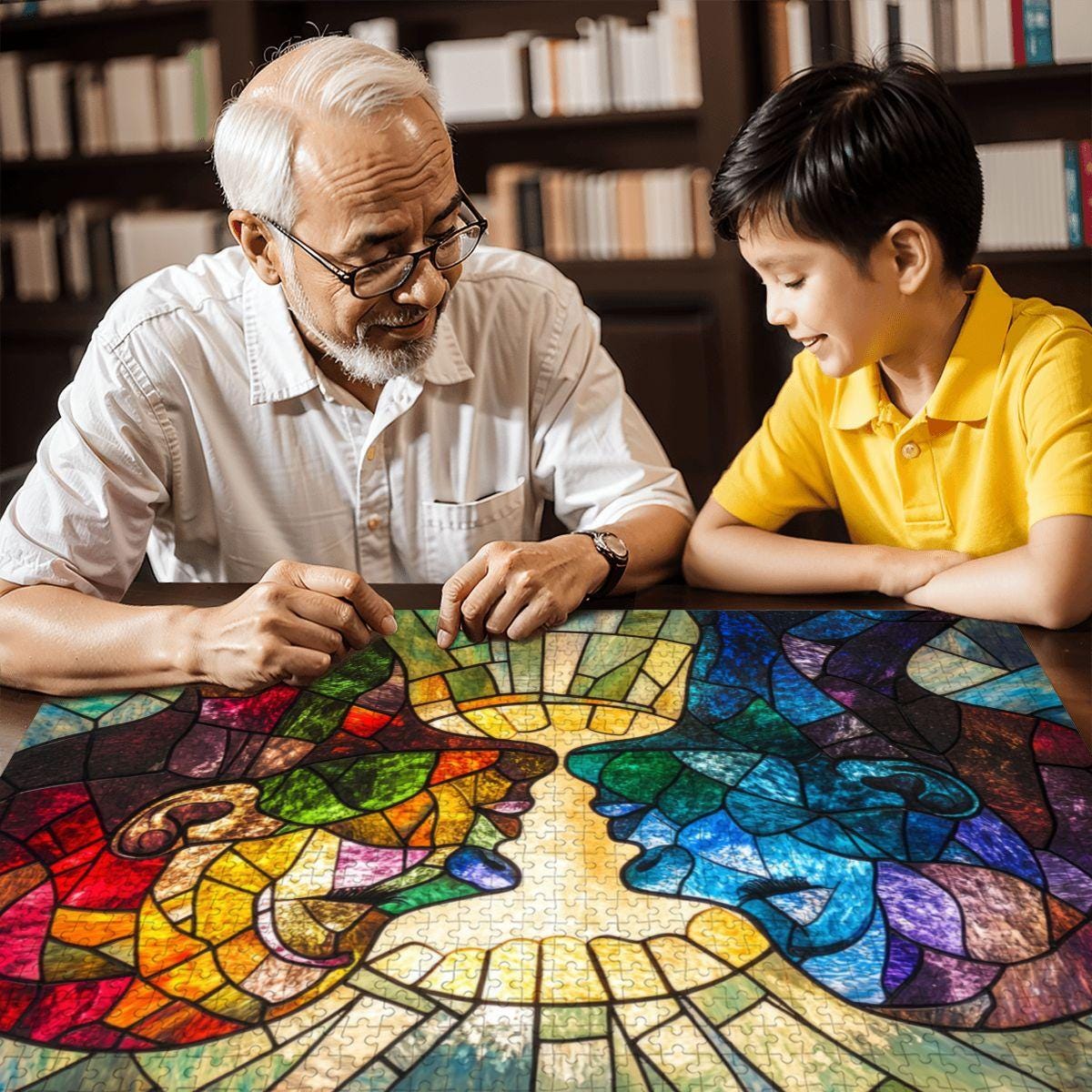 ColorFlow | Stained Glass Connection Wooden Jigsaw Puzzle Human Spirit Art Inspired Puzzle