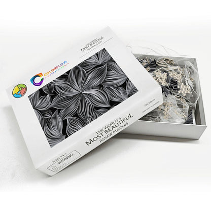 ColorFlow | Monochrome Petal Harmony Wooden Jigsaw Puzzle Minimal Floral Line Art Puzzle
