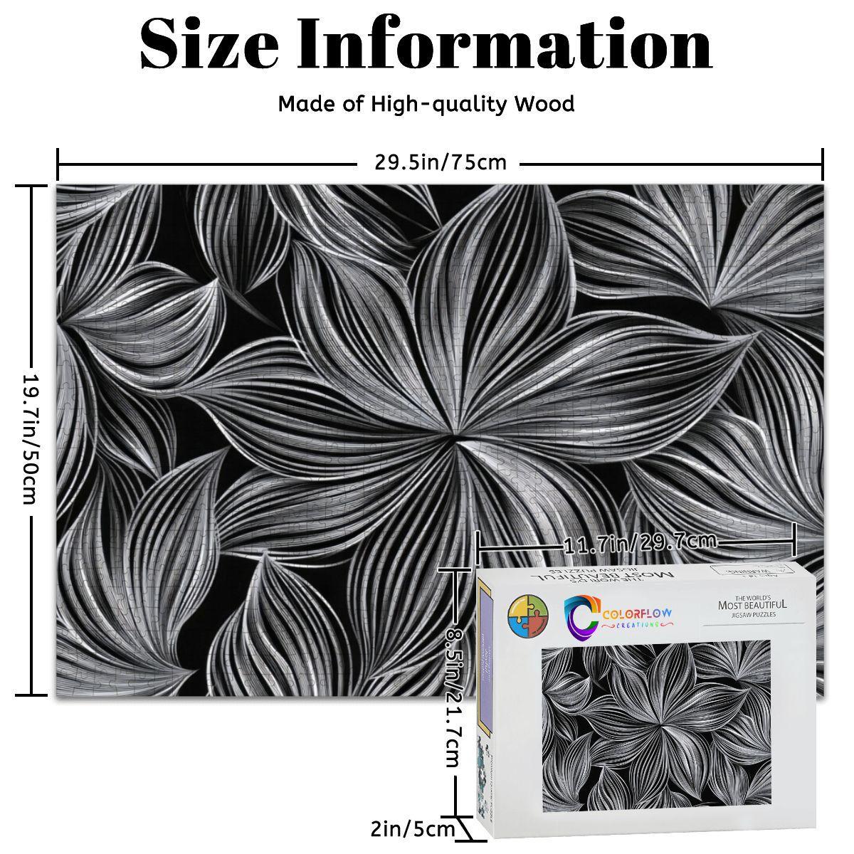 ColorFlow | Monochrome Petal Harmony Wooden Jigsaw Puzzle Minimal Floral Line Art Puzzle