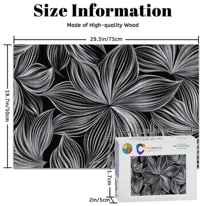 ColorFlow | Monochrome Petal Harmony Wooden Jigsaw Puzzle Minimal Floral Line Art Puzzle