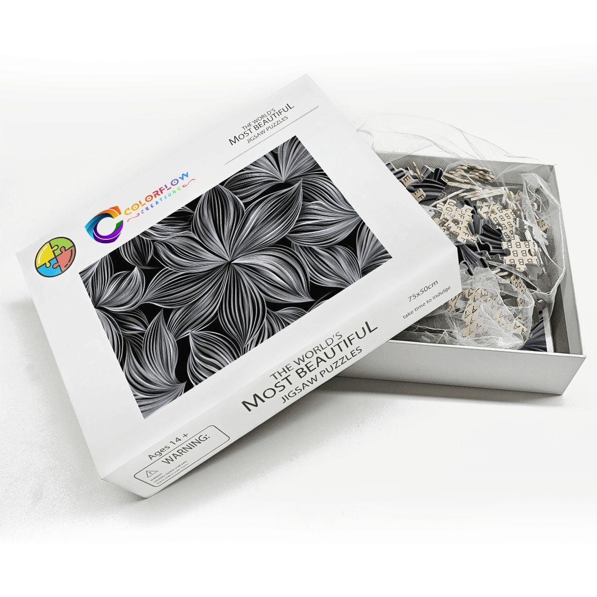 ColorFlow | Monochrome Petal Harmony Wooden Jigsaw Puzzle Minimal Floral Line Art Puzzle