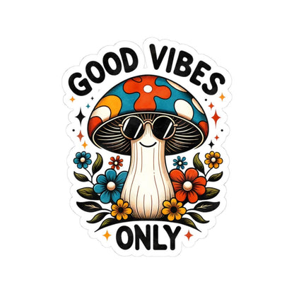 ColorFlow | Good Vibes Only Smiling Mushroom Retro Psychedelic Floral Art Vinyl Sticker
