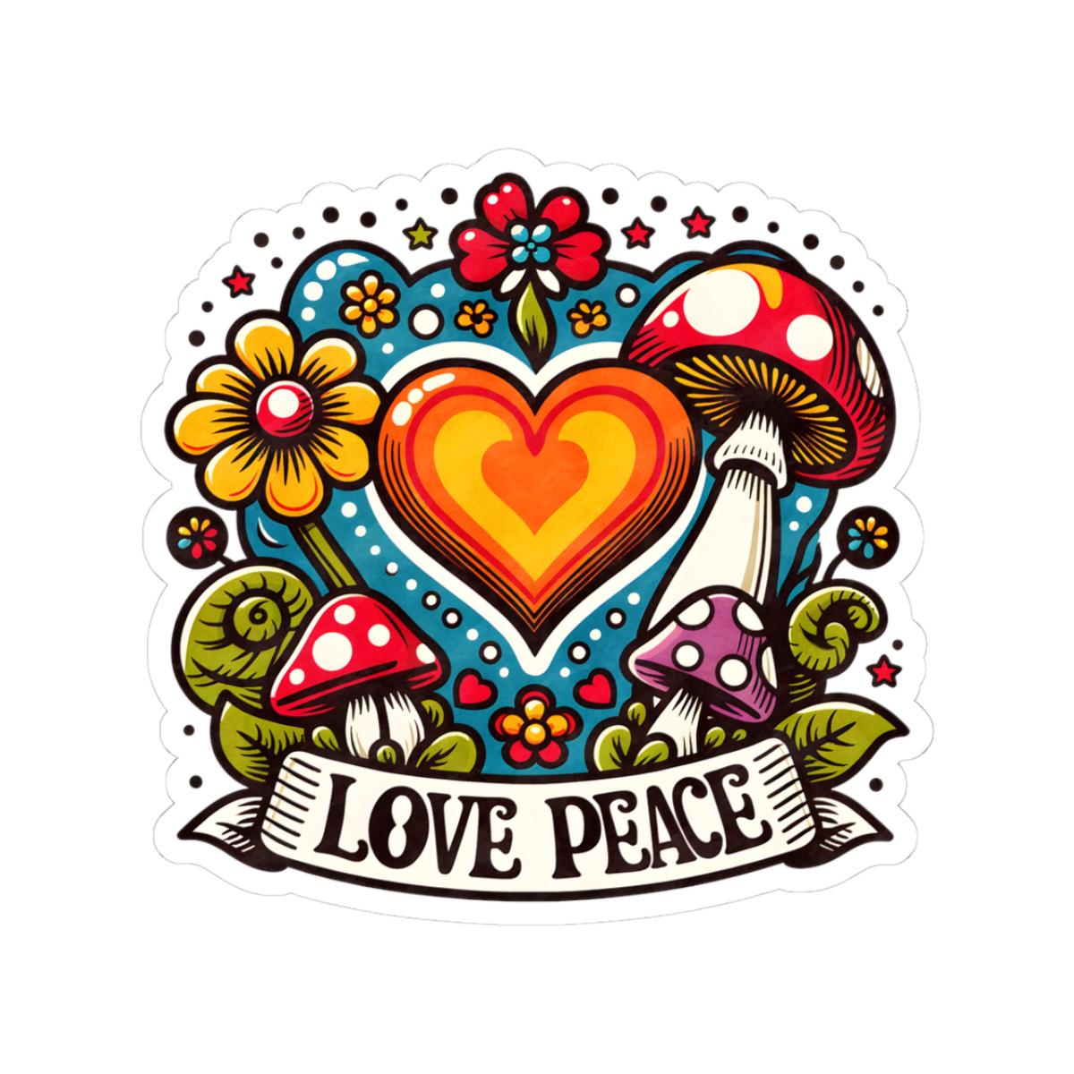 ColorFlow | Love Peace Retro Heart Mushroom Hippie Floral Art Vinyl Sticker