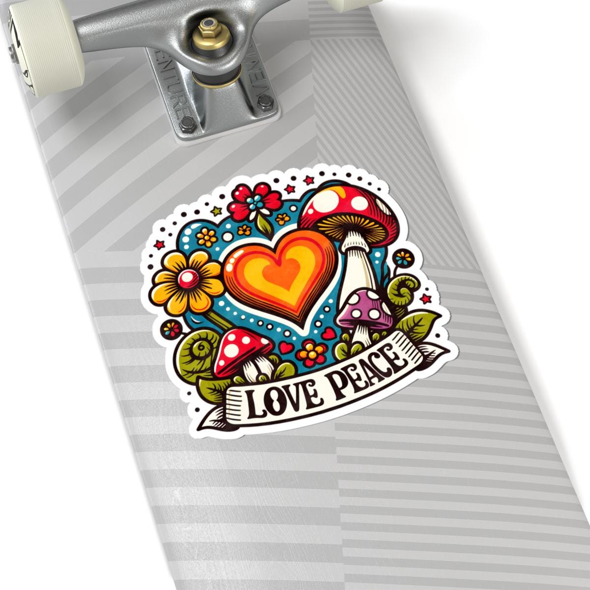 ColorFlow | Love Peace Retro Heart Mushroom Hippie Floral Art Vinyl Sticker