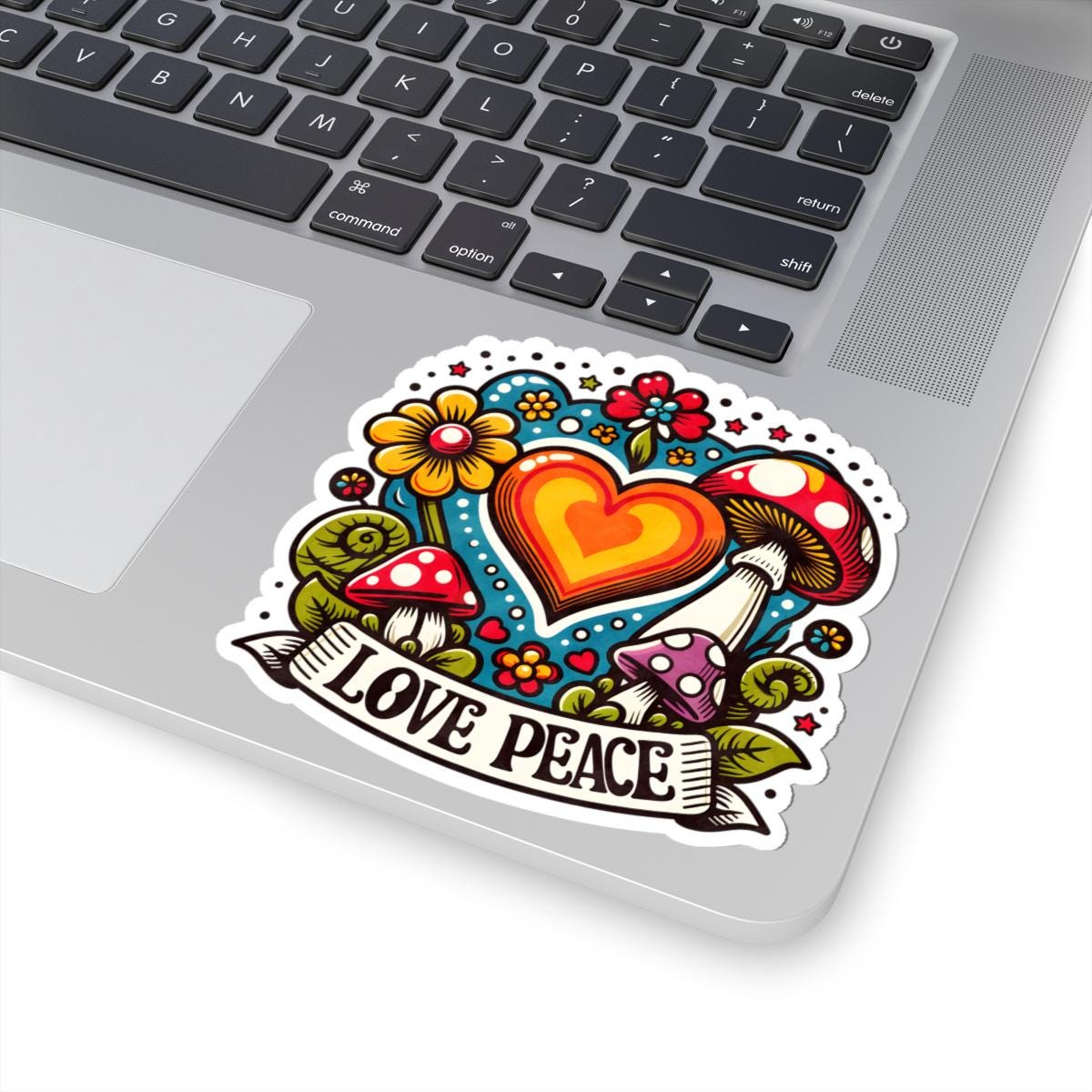 ColorFlow | Love Peace Retro Heart Mushroom Hippie Floral Art Vinyl Sticker