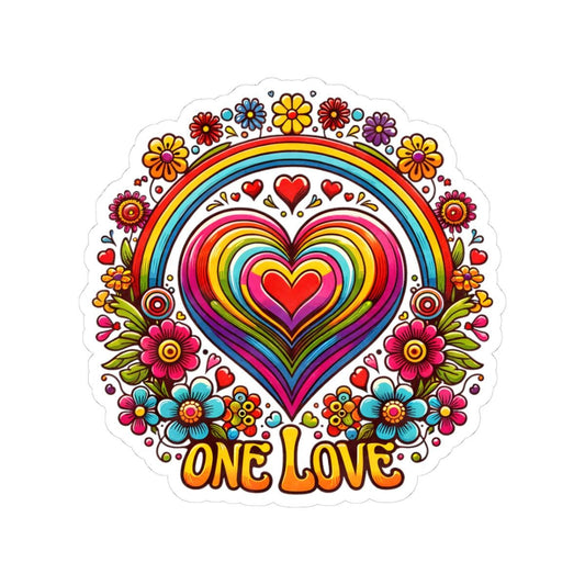 ColorFlow | One Love Rainbow Heart Floral Retro Hippie Art Vinyl Sticker