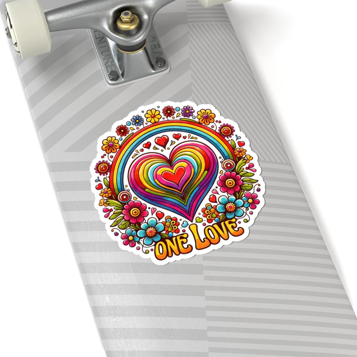 ColorFlow | One Love Rainbow Heart Floral Retro Hippie Art Vinyl Sticker