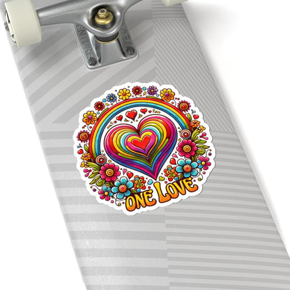 ColorFlow | One Love Rainbow Heart Floral Retro Hippie Art Vinyl Sticker