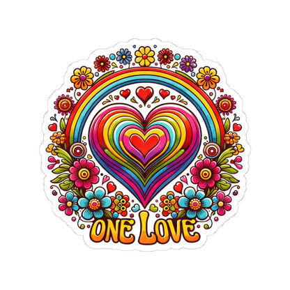 ColorFlow | One Love Rainbow Heart Floral Retro Hippie Art Vinyl Sticker