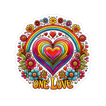 ColorFlow | One Love Rainbow Heart Floral Retro Hippie Art Vinyl Sticker