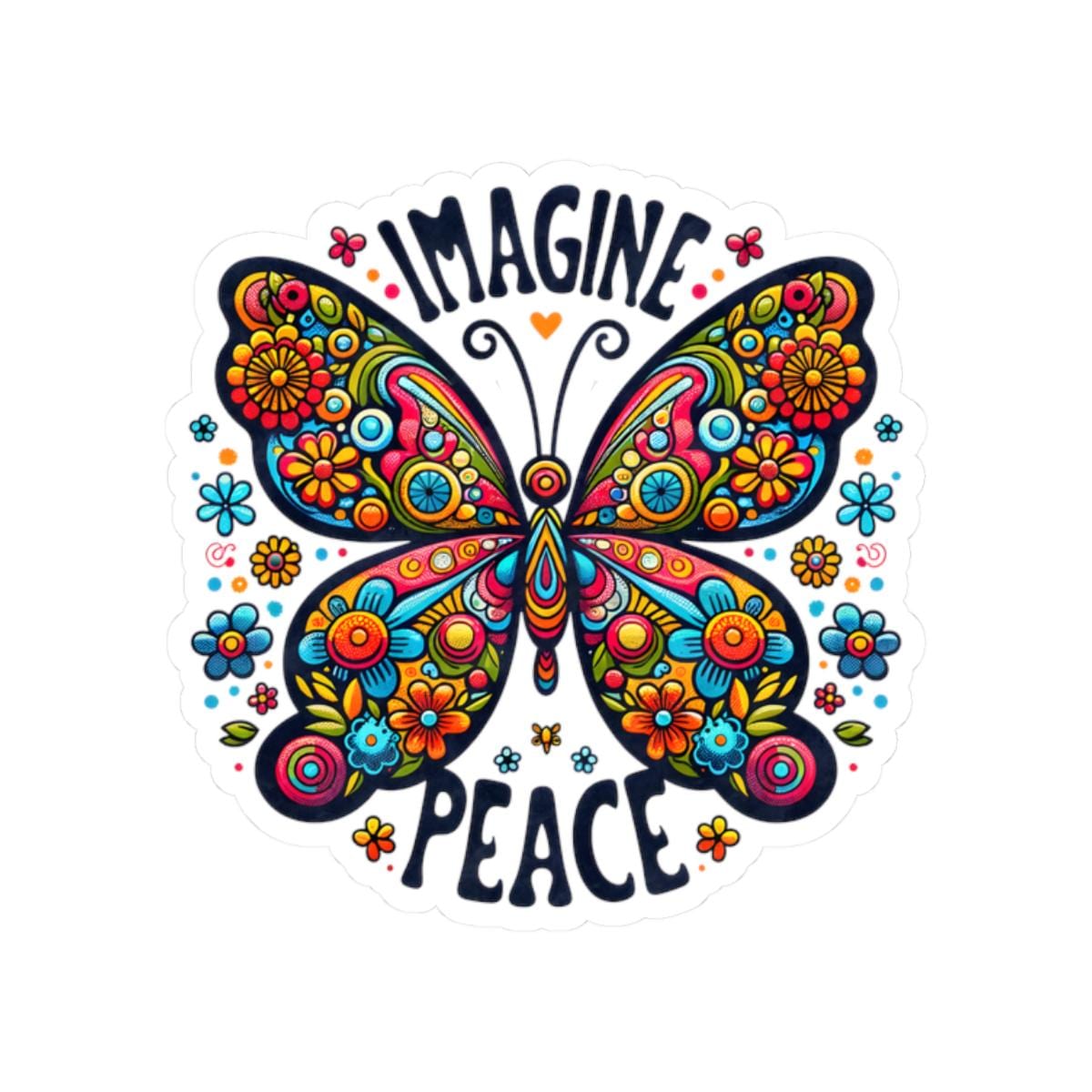 ColorFlow | Imagine Peace Colorful Butterfly Floral Retro Boho Art Vinyl Sticker