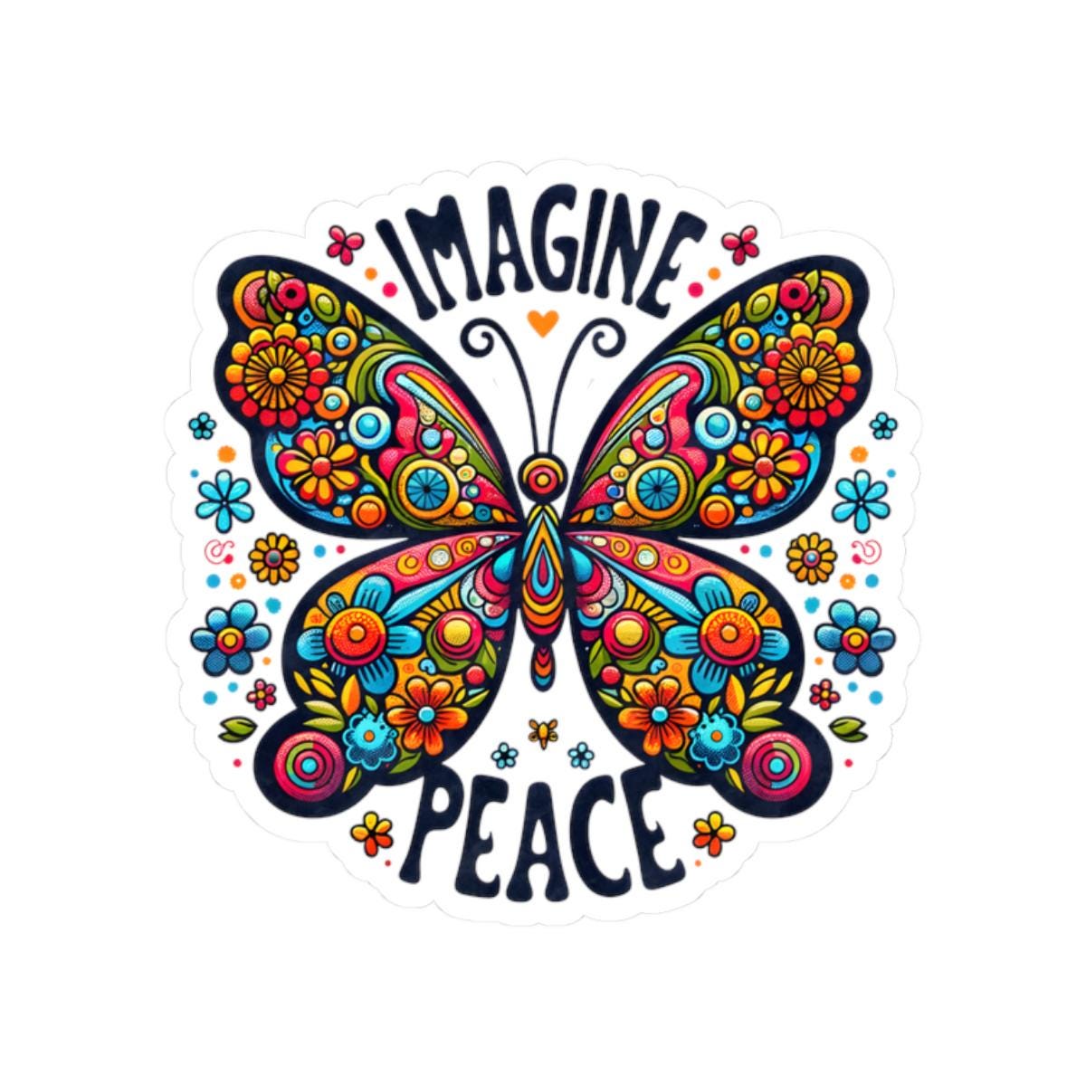 ColorFlow | Imagine Peace Colorful Butterfly Floral Retro Boho Art Vinyl Sticker
