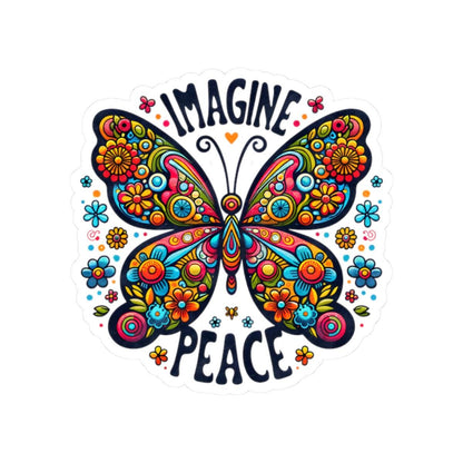 ColorFlow | Imagine Peace Colorful Butterfly Floral Retro Boho Art Vinyl Sticker