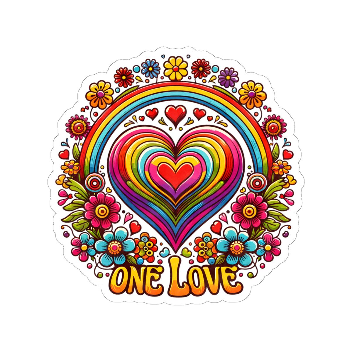 ColorFlow | One Love Rainbow Heart Floral Retro Hippie Art Vinyl Sticker