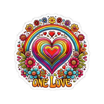 ColorFlow | One Love Rainbow Heart Floral Retro Hippie Art Vinyl Sticker