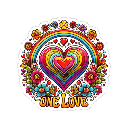 ColorFlow | One Love Rainbow Heart Floral Retro Hippie Art Vinyl Sticker