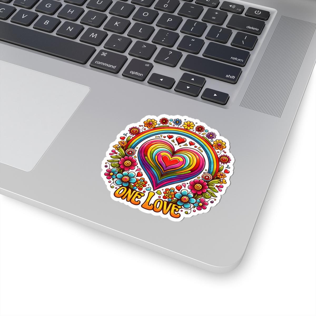 ColorFlow | One Love Rainbow Heart Floral Retro Hippie Art Vinyl Sticker