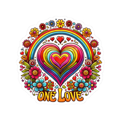 ColorFlow | One Love Rainbow Heart Floral Retro Hippie Art Vinyl Sticker