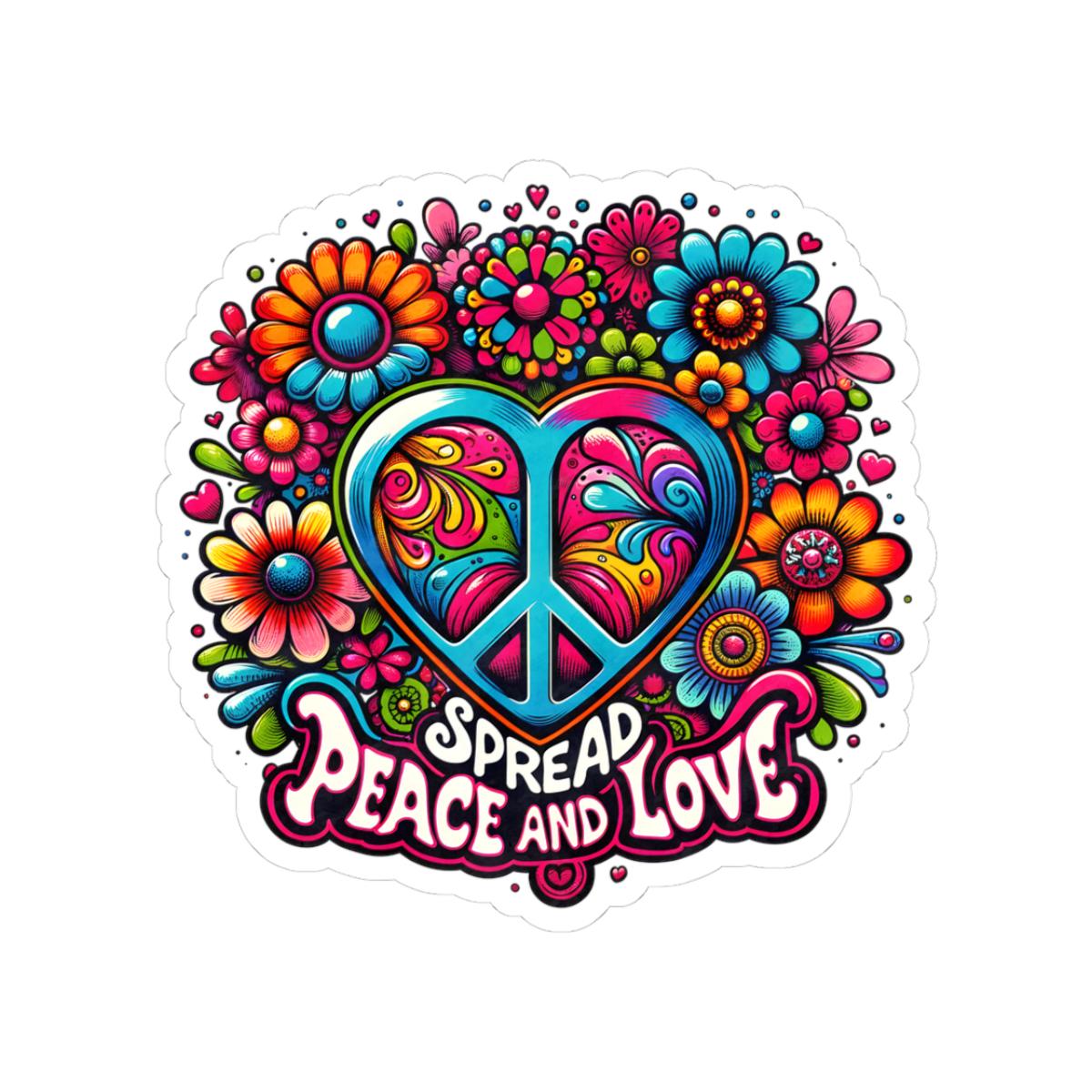 ColorFlow | Spread Peace and Love Heart Symbol Vibrant Floral Retro Art Vinyl Sticker