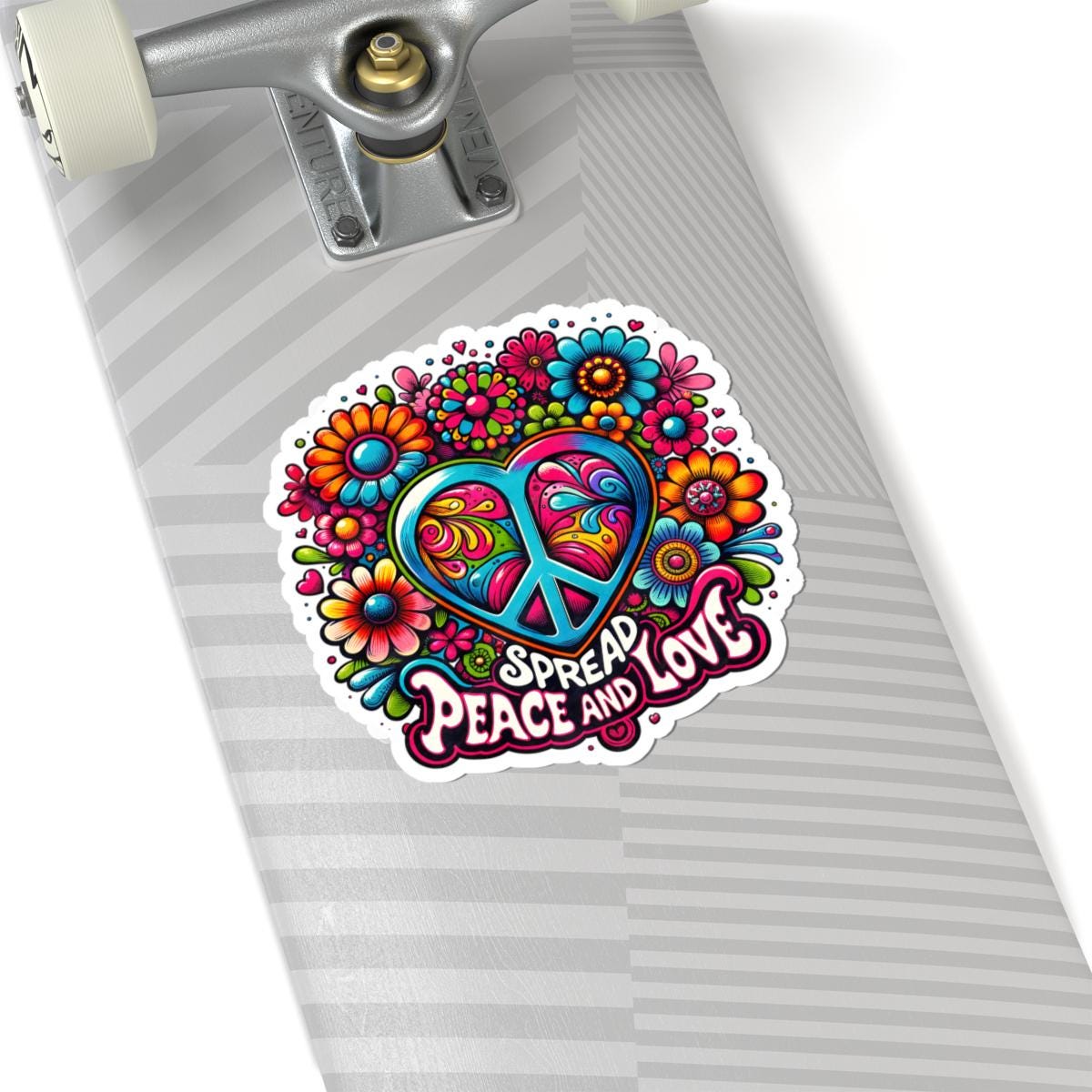 ColorFlow | Spread Peace and Love Heart Symbol Vibrant Floral Retro Art Vinyl Sticker
