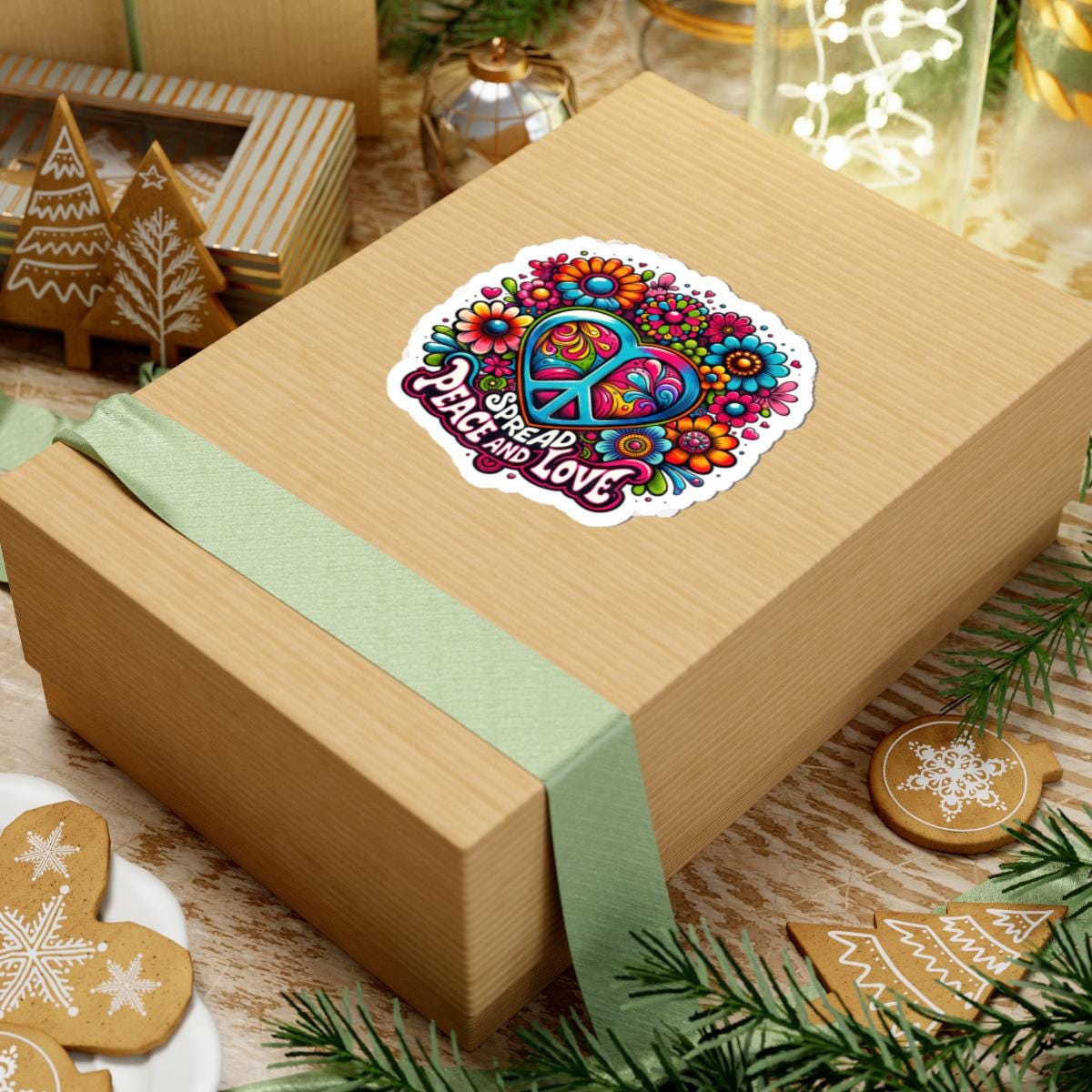 ColorFlow | Spread Peace and Love Heart Symbol Vibrant Floral Retro Art Vinyl Sticker