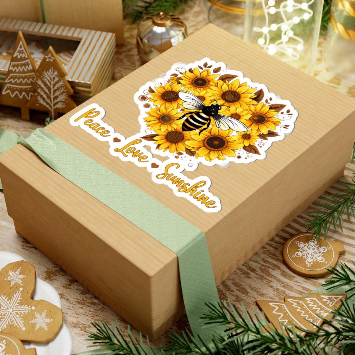 ColorFlow | Peace Love Sunshine Bee Sunflower Retro Floral Art Vinyl Sticker