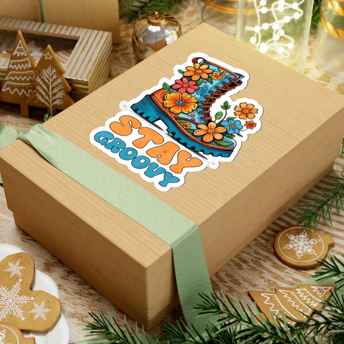 ColorFlow | Stay Groovy Floral Boot Retro Hippie Positivity Art Vinyl Sticker