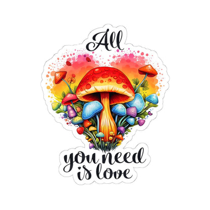 ColorFlow | All You Need Is Love Psychedelic Mushroom Heart Retro Hippie Floral Art Vinyl Sticker