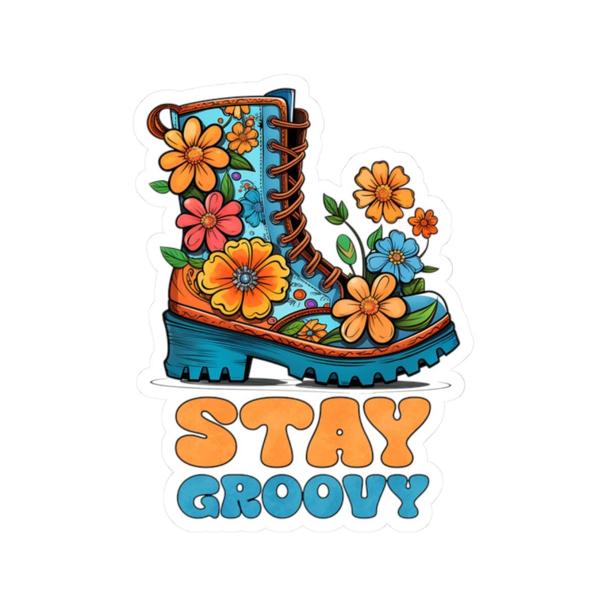ColorFlow | Stay Groovy Floral Boot Retro Hippie Positivity Art Vinyl Sticker