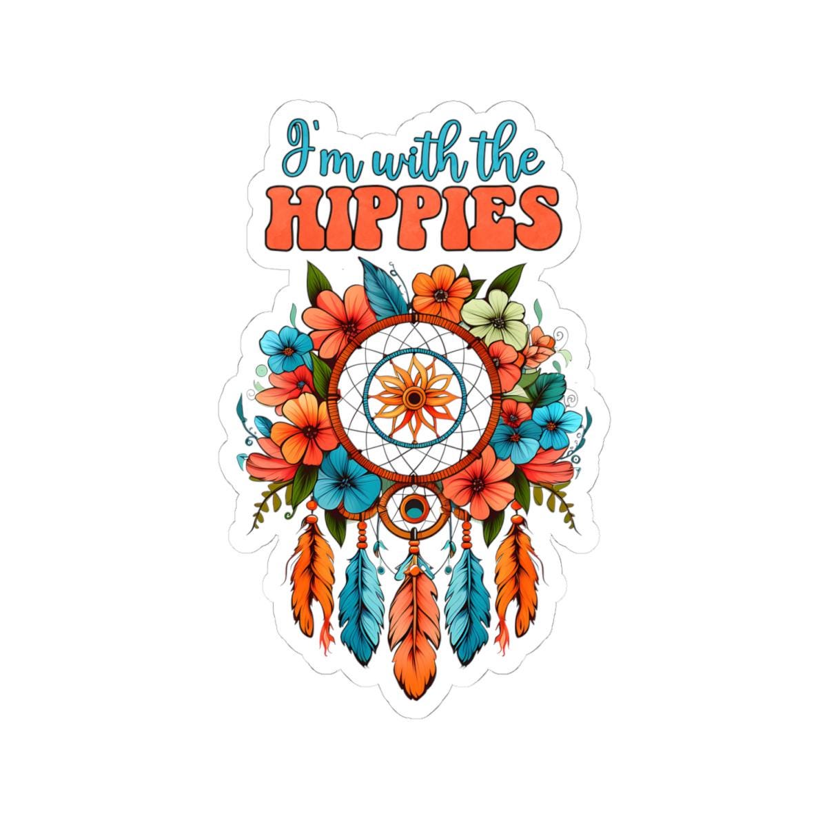ColorFlow | Im With the Hippies Floral Dreamcatcher Boho Retro Peace Art Vinyl Sticker
