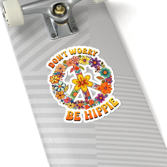 ColorFlow | Dont Worry Be Hippie Floral Peace Sign Groovy Retro Art Vinyl Sticker