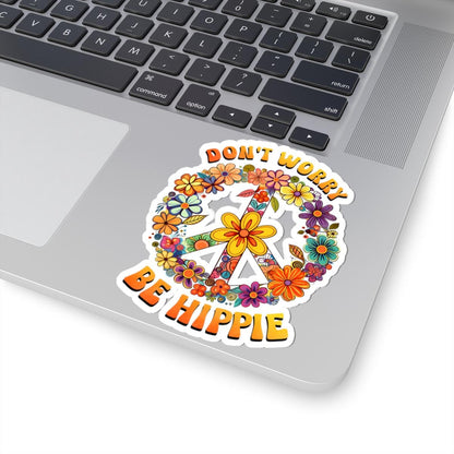 ColorFlow | Dont Worry Be Hippie Floral Peace Sign Groovy Retro Art Vinyl Sticker