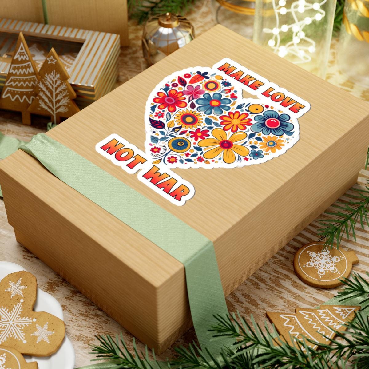 ColorFlow | Make Love Not War Floral Heart Retro Peace Hippie Art Vinyl Sticker
