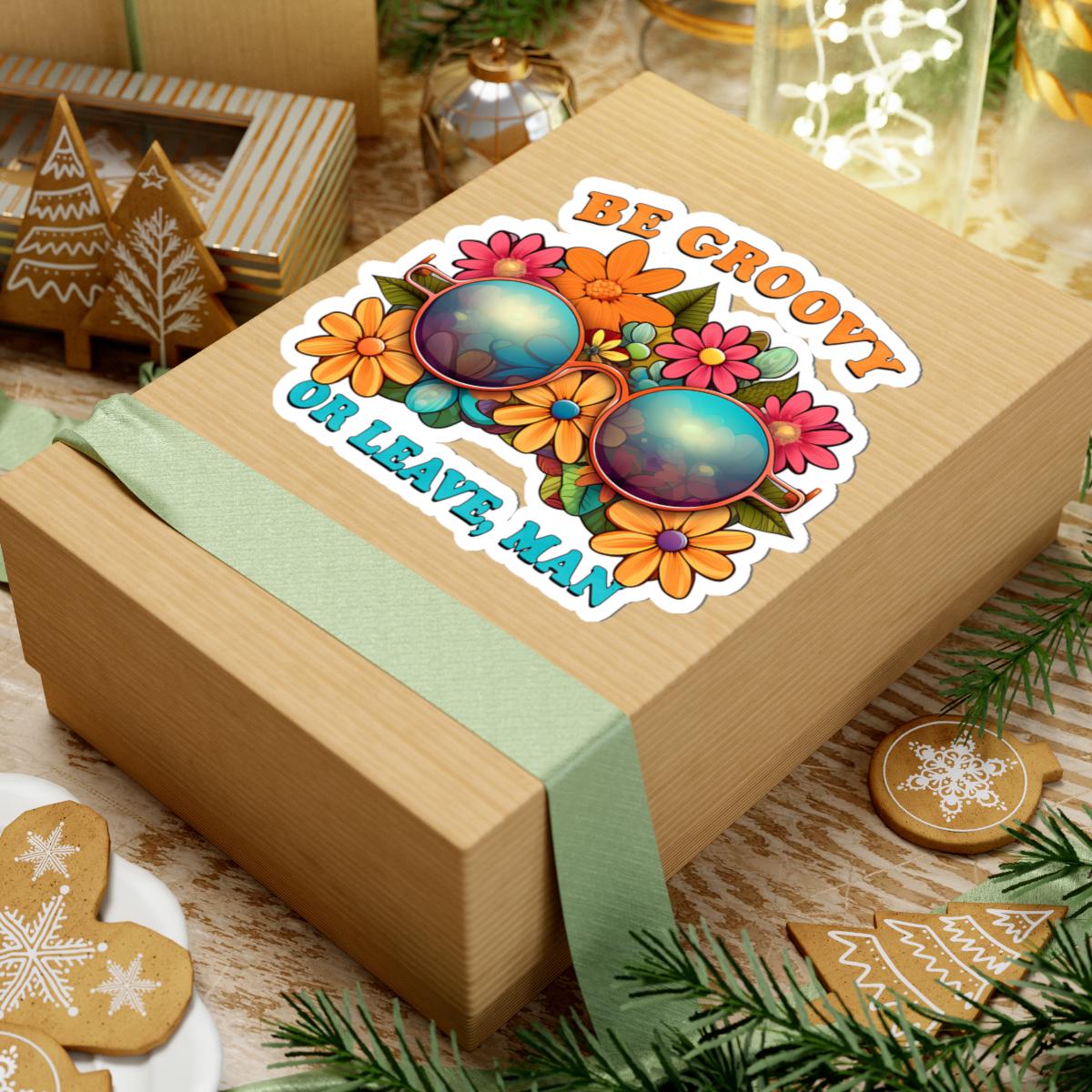 ColorFlow | Be Groovy Or Leave Man Retro Sunglasses Floral Hippie Attitude Art Vinyl Sticker