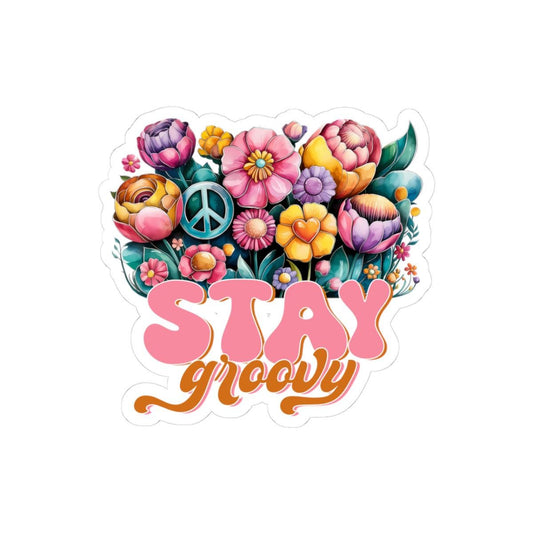 ColorFlow | Stay Groovy Floral Peace Symbol Vintage Hippie Garden Art Vinyl Sticker